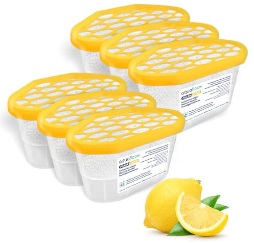 Aquafloow Deshumidificador 400 ml, Antihumedad Habitación 6 Piezas LEMON | Neutralizador de Olores, Absorbente de Humedad para Cocina, Armario, Baño, Estudio, Ropa