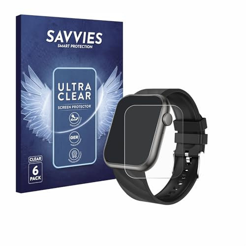 Savvies 6 Stück Schutzfolie für walkbee Smartwatch 1.96 Displayschutz-Folie Ultra-Transparent