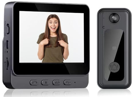 Sxhlseller Sonnette Vidéo sans Fil - Système D'interphone Vidéo Sonnette Vidéo WiFi Intelligente avec Moniteur HD 1080P de 4,3 Pouces/Angle de Vision de 170 ° / Vision Nocturne/Voix