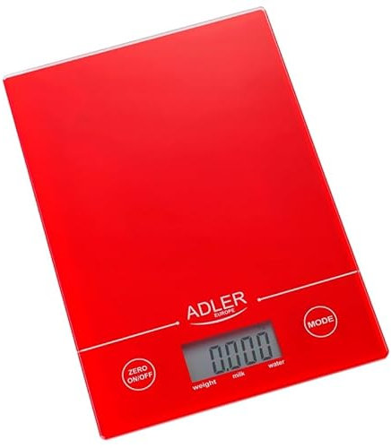 ADLER-AD-3138 Báscula de Cocina Digital de Vidrio Hasta 5 Kg Pantalla LCD (20x14 cm)