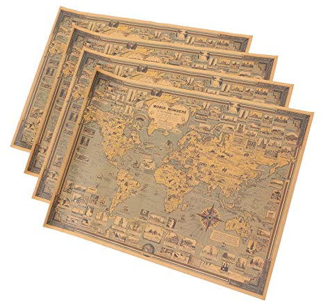 Cabilock 4 Stück Poster mit Weltkarte world map poster weltkarte wandbild Weltkartenposter für das Klassenzimmer Retro-Wohndekoration Bürodekoration Wohnkultur Karte des Weltplakats drinnen