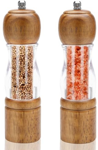 2 Pcs Wooden Salt and Pepper Grinder Set, Spice Grinder Salt Grinder Refillable Salt and Pepper Grinders Set, Travel Salt and Pepper Sets, Salt and Pepper Mills with Adjustable Ceramic Grinding Core