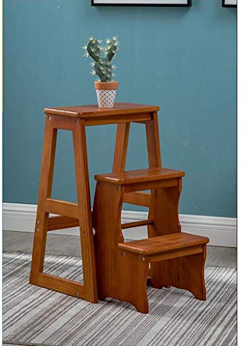 Escabeau pliable en bois massif avec trois marches - Chaise d'intérieur multifonction pour un usage domestique et gain de place - Design pliable idéal pour les projets de bricolage et de bricolage