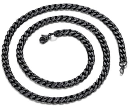 Suplight 3mm Panzerkette Herren, Schwarz Edelstahl Cuban Chain