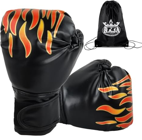 Guantoni da Boxe per Bambini, 8OZ Guantoni Boxe con Borsa Portaoggetti, per MMA, Muay Thai, Kickboxing, Arti Marziali, Fascia di età 3-12 Anni, Nero