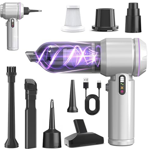 Ninonly Aspirador de Mano 19000Pa 4 en 1 con Motor sin Escobillas y 6 Accesorios Mini Aspirador Recargable 3 Niveles de Succión para Pelo de Mascotas,Coche,Hogar,Oficina