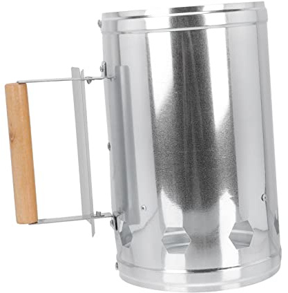 HYTROVE 1pezzi Accenditore Barbecue Barile in Metallo Resistente con Protezione Termica e Manico in Legno per Accensione Rapida per Grill Campeggio e Feste all Aperto