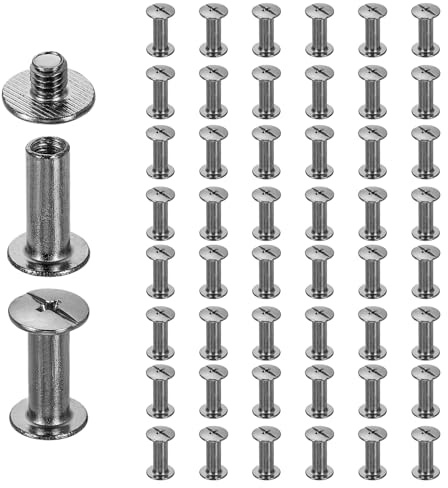 sourcing map 50set Chicago Screw M5 x 14mm 16mm Length Metal Phillips Nail Rivet Stud Screw Bolts Rivets Binding Post Screw for DIY Leather Belt Bag Craft Bookbinding, Gun Black