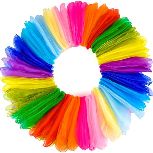 NEBURORA 24 Pcs Juggling Scarves Square Colorful Play Scarve for Dance Magic Tricks Performance Props Music Movement Scarf Accessories 12 Colors