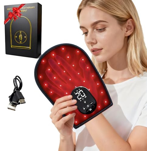 Guanti per terapia a luce rossa per le mani, dispositivo infrarosso, massaggio senza fili e 8 modalità, 76 LED a luce infrarossa vicina 660nm & 850nm per dita, palmo, polso,tensione muscolare