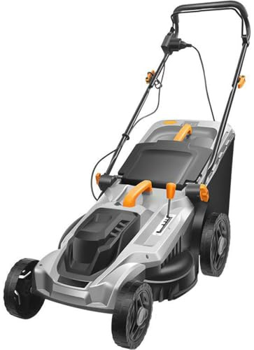 Spazzatrice Giardino a Spinta 17 Pollici, Arieggiatore Elettrico a Filo 2400 W con Sacco Raccolta 50 Litri, Altezza Taglio Regolabile, 3500 Giri/min, con Guida Terra Leggero, Trasparente