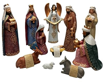 Comfy Hour 11 Figurines Nativity Scene, Traditional Christmas Religious Statue, Christ Child Mary Joseph Three Wise Men and Angel, Holiday Home Decor Accent, Polyresin Artisan Sculpture