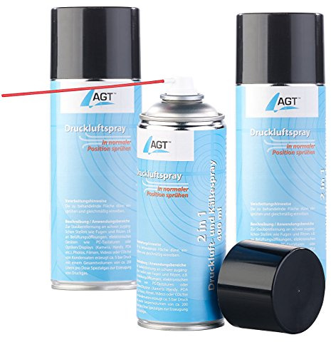 AGT Luftspray: 3er-Set 2in1-Druckluft- und Kältespray bis -40 °C, 400 ml, brennbar (Druckluft Dose, Reinigungsspray, Sprühflasche)
