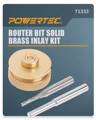 POWERTEC 71333 Router Bits Solid Brass Inlay Kit | For 1/4 Templates for High RPM Routing | Includes 1/8 Carbide Router Bit/Cutter + 1/4 Shank, Universal Bushing, Retainer Nut, Collar, Alignment Pin