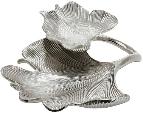 GILDE Deko Schale Wohnzimmer Tisch - Deko Silber Wohnzimmer - Schlüsselablage Schale Gingko - aus Aluminium Breite 34 cm Farbe: Silber