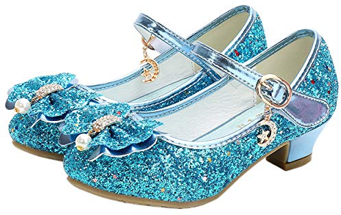 YOSICIL Ragazza Principessa ELSANNA Scarpe con Tacco Pendenti Scarpe Cristallo Partito Glitter Pumps Festive Carnevale Party Halloween Natale Blu,EU26-38