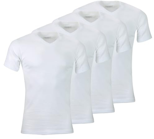 Athena - Lot de 4 T-Shirts Homme Ecopack Col V - 100% Coton - Label Oeko-TEX® Standard 100 - Maillots de Corps sans Couture Côté, Manches Courtes