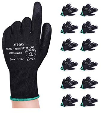 Donfri 12 Paar Arbeitshandschuhe Gartenhandschuhe Schutzhandschuhe werkstatt handschuhe Mit PU beschichtet fr Garten und Montagehandschuhe multifunktional (8/M)