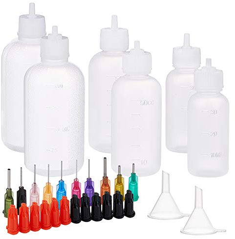BENECREAT 12 Pack Bottiglie di Colla in Plastica (30ml/50ml/100ml) con 20PCS Ago a Punta Smussata, 12PCS Tappi e 6PCS Tramoggia per L'erogazione di Olio, Colla Liquida e Inchiostro