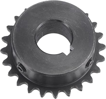 sourcing map 24 Dientes Piñón Tipo B Único Filamento 1/4 Paso, 17mm Calibre Negro Óxido C45 Carbono Acero, Chavetero con 2 Fijación Tornillos para ISO 04C
