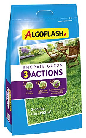 ALGOFLASH Engrais Gazon 3 Actions, Jusqu'à 200m², 10 kg, ETRIA200N