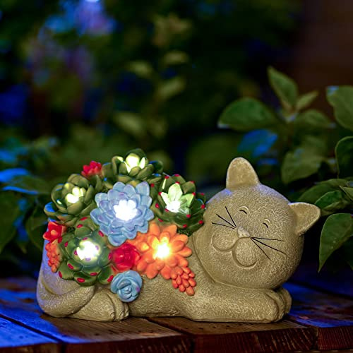 Goodeco Cat Statue Solar Garden Ornaments with Succulent 6 LED Lights