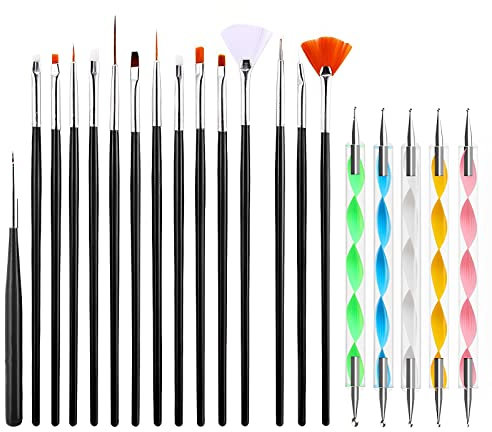 iLamdeetek 20 Stück Nagel Pinsel Set,Professionelle Nagel Pinsel,Acryl Nagel Kunst Pinsel,mit Dotting Tools,für gelnägel UV-Gel Nageldesign Nail Art