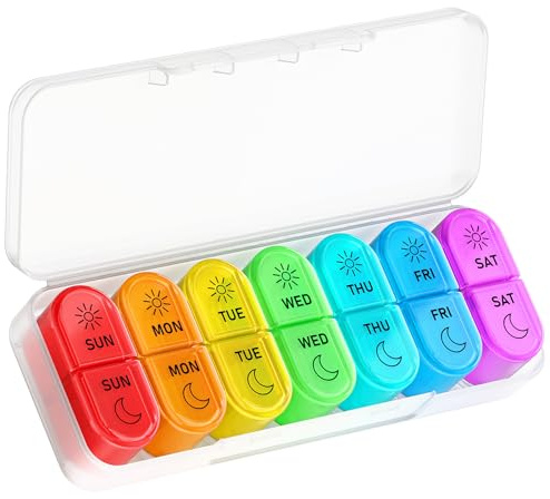 Pill Boxes 7 Day 2 Times a Day, Large Daily Pill Organiser, 7 Day Pill Case Container AM PM Weekly Travel Tablet Organiser, BPA-Free Medicine Storage Box to Hold Vitamin, Medication and Supplements