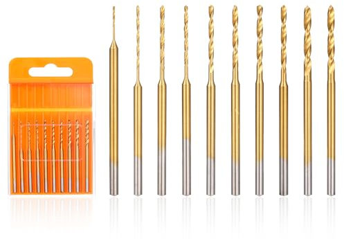 Uolor Mini Twist Drill Bit Set, 10Pcs Micro Engraving Drill Bits, 0.6mm-2.2mm, HSS 2.35mm Shank Titanium Coated Tiny Drill Bit Hole Drilling Tool for DIY Resin, Jewelry, Amber, Circuit Board, Walnut