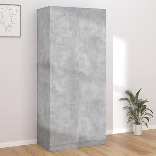 Gecheer Armadio a Due Ante, con Asta Appendiabiti e Scomparto Alto, 90x52x200 cm, in Legno Multistrato Grigio Cemento, per Camera da Letto, Soggiorno o Ingresso