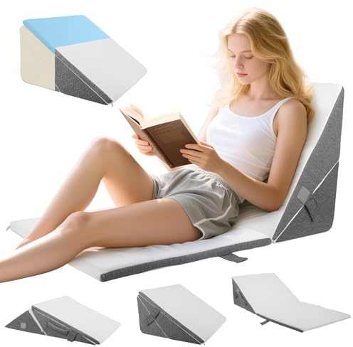 Bed Wedge Pillow, 12-in-1 Folding Memory Foam Triangle Orthopedic Pillow, Adjustable Support Incline Cushion for Sleep Apnea, Acid Reflux, GERD, Back Pain, Snoring, Leg Elevation with Washable Cover