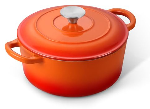 -far 3 Qt Enameled Cast Iron Dutch Oven with Lid, Small Round Nonstick Dutch Oven Pot for Bread Baking Braising Stews Roasting Cooking, Heavy Duty, Induction & Oven Safe - Orange