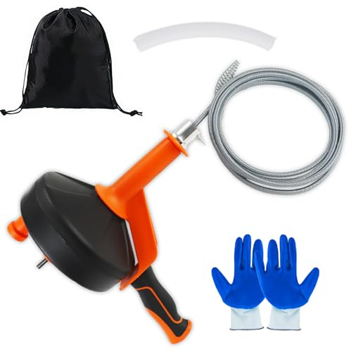 Rohrreinigungsspirale 13M, Abflussreiniger Spirale für Rohrreinigung, Wiederverwendbar Abflussspirale Rohrspirale mit Wasserdichte Handschuhe,Kann an eine elektrische Bohrmaschine angeschlossen werden