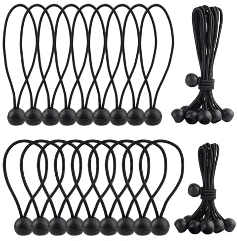Touosy 32 Pezzi Corda Elastica per Teloni 10/15cm, Robusto e Durevole Corda Elastica Confezione da Cordini Elastico con Sfera, Elevata Elasticità Elastici con Sfera per Telone Tende e Tarps