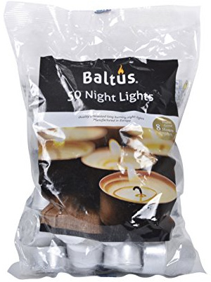 Baltus Pack of 50 Unscented Wax Night Lights Tealights Candles 8 Hour Burn Time
