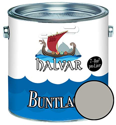 Halvar Buntlack für Holz & Metall GLÄNZEND Grau RAL 7000-7047 Holzfarbe Holzlack Innen & Außen robuster Kunstharzlack Wetterbeständig & perfekter Langzeitschutz (1 L, RAL 7038 Achatgrau)
