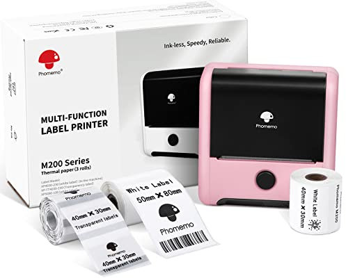Phomemo M200 Tragbarer Etikettendrucker Etikettiergerät mit 3 Etikettenrollen Upgrade 3 Zoll Labeldrucker Bluetooth Thermo Etikettendrucker Beschriftungsgerät, für Barcode, Einzelhandel, Rosa