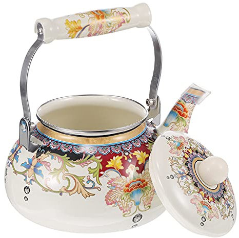 Cabilock Emaille Teekessel 2. 4ＬRetro Kaffeekanne Fu Tee Set mit Griff Tea Pot Wasserkocher Wasserkessel Induktion Teekocher Vintage Wasserkanne für Gas E- Herd Wasserkessel Retro Vintage