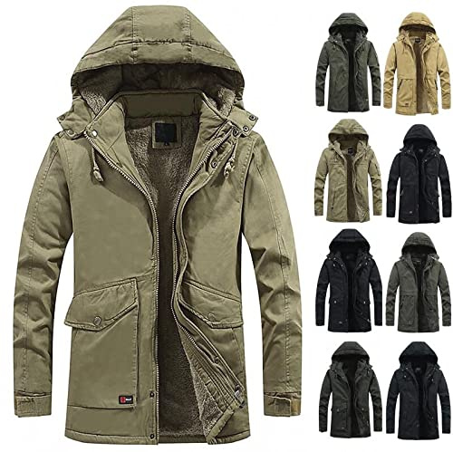AOGOTO Parka de algodón grueso para hombre, abrigo casual de invierno con capucha extraíble, cómodo tops de moda, A-Army Verde, XXL