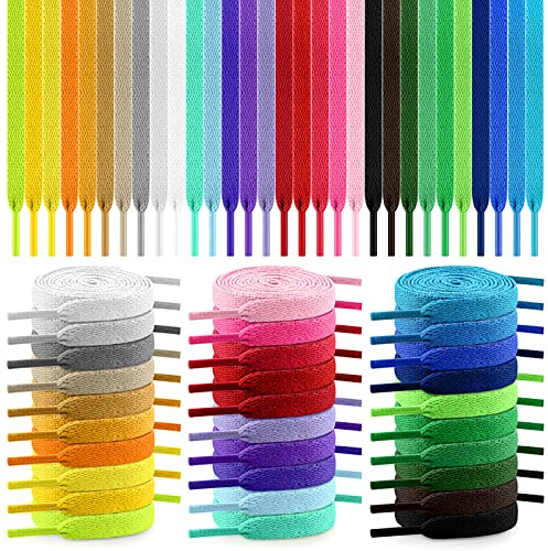 ISUSSER 30 Pairs Flat Colored Shoe Laces, 31 40 47 54 Athletic Shoelaces 30 Colors Shoe Strings for Sneakers Boots Skate Shoes Sport Shoes