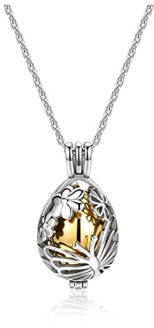 PiercingJak Collar de urna de mariposa con flor hueca para cenizas, colgante conmemorativo de acero inoxidable, joyería de cremación para mujer, Medium, Acero inoxidable, No es una piedra preciosa