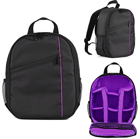 Andoer Piccolo zaino per fotocamera esterna, resistente all'acqua, resistente agli urti, per fotocamere mirrorless Sony Canon Nikon DSLR, Melanzana, Zaino da viaggio