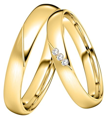 DOOSTI Trauring/Partnerring/Ehering - Silber 925/- Silber Ring - hochwertiger Silberring Gelbgold vergoldet- Damen und Herren Variante - Mit Gratis Wunschgravur (Ring mit Zirkonia, 58)