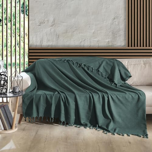 Milam London Sofa Throws Large 2 Seater, Bedspreads Double Size 200x230 cm | Green Couch Throws For Sofa Covers 2 Seater, Bed Spread Double Bed, Cotton Blanket For Settees, Caravan Seats And Car
