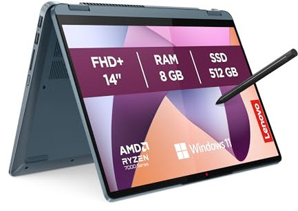 Lenovo IdeaPad Flex 5 Notebook Convertibile Touch 14 WUXGA (1920x1200), AMD Ryzen 7 5700U, 8GB RAM, 512GB SSD, Windows 11 Home, WiFi 6 - Stone Blue, LENOVO Digital Pen INCLUSA, Esclusiva Amazon