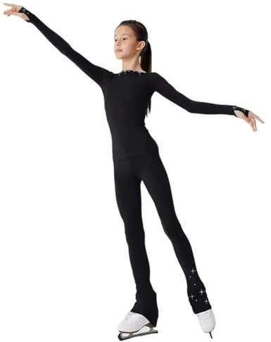 LIUHUO Eiskunstlauf-Anzug, Hose, Jacken, Mädchen, Damen, bequeme Trainingskleidung, Schwarz, Schwarz, Small