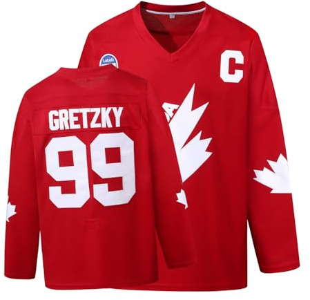 Maillot de Hockey sur Glace Gretzky Labatt Coupe Canada #99 Cousu pour Homme, Rouge, XX-Large