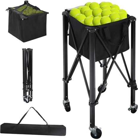 campMax Canasta de pelotas de tenis con bolsillos laterales, carrito de enseñanza extraíble portátil con ruedas, color azul
