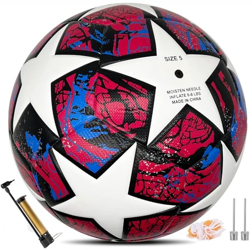Fxznacbh Fussball Ball Fußball Fans Artikel Fussball-Liebhaber Geburtstag Geschenk Regelmäßige Nr. 5 Ball Football mit Pumpe，Rot und Weiß größe 5