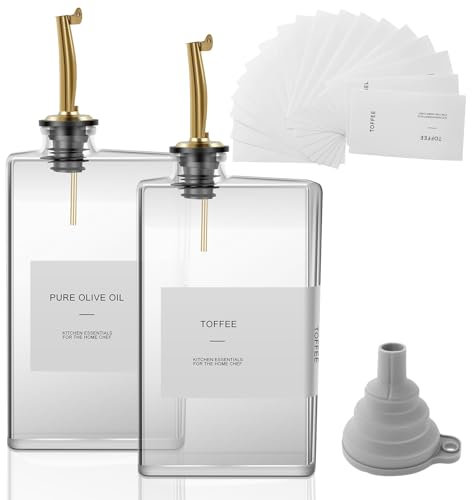 BUTORY 2pcs Botella Aceitera Antigoteo Dispensadora De Aceite Y Vinagre De Vidrio 350ml Con Pico Vertedor Dispensador Botella Antigoteo Para Aceite Para Cocina Y Barbacoa